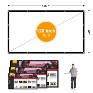 Azzuro 120 inch Projector Screen, Double Sided Washable Outdoor Projection Screens, 16:9 Foldable Anti-Crease Portable Projection Movies Screen for Camping Party, Home Theater, Office