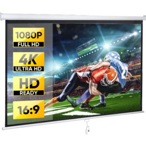 ZENY Projector Screen Pull Down 80 Inch 16:9 HD Projection Screen Folding Home Theater Portable Indoor Outdoor Movie Screen