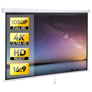 ZENY Projector Screen Pull Down 80 Inch 16:9 HD Projection Screen Folding Home Theater Portable Indoor Outdoor Movie Screen