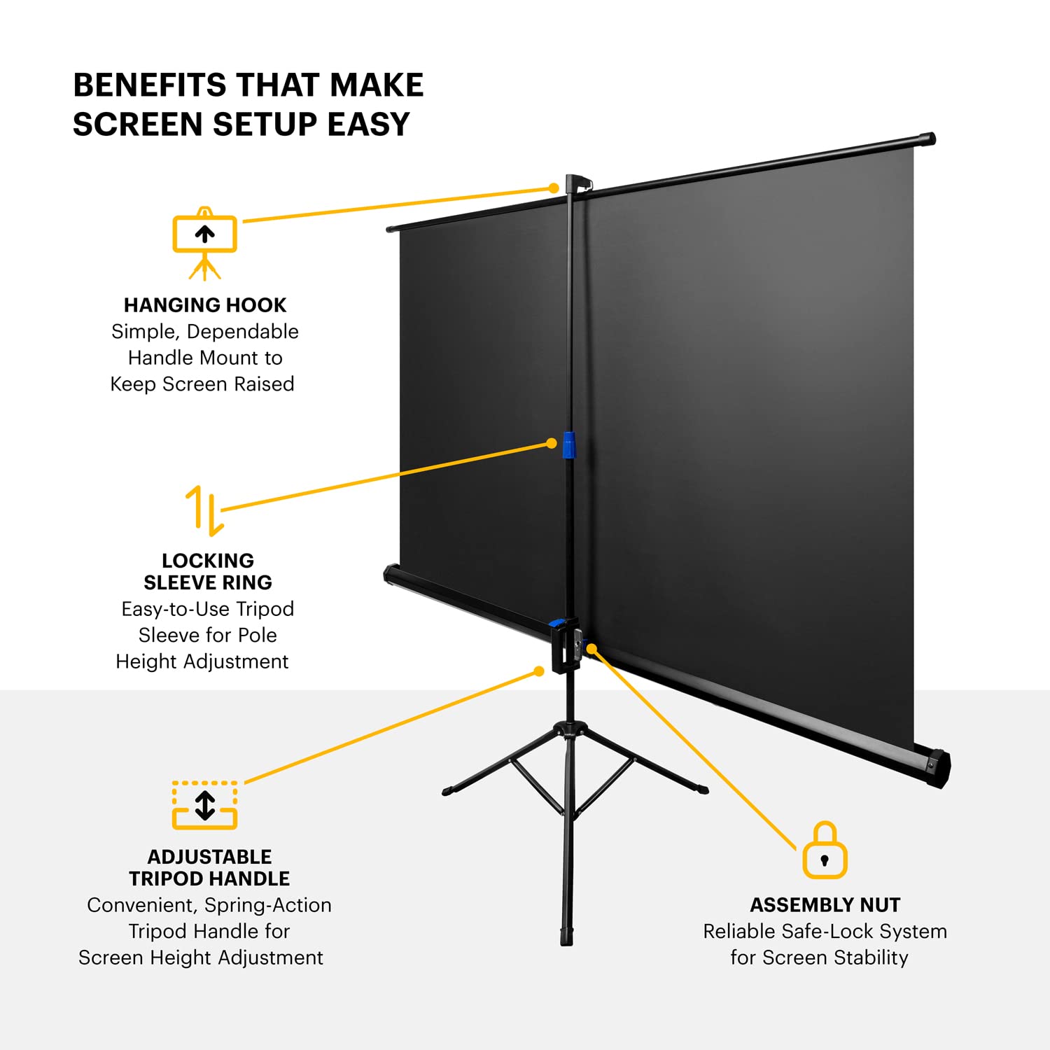 KODAK 60 Inch Projector Screen with Stand | Pull Down Projection Backdrop for Outdoor & Indoor Movies with Adjustable Tripod, White Matte Fabric Material & Storage Carry Case | Lightweight & Portable