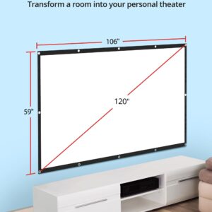 Projector Screen, HYZ 120 inch Portable Projector Screen Indoor Outdoor Projection Screen 16:9 4K HD Wrinkle-Free Foldable Movie Screen for Backyard, Double Sided Projection for Home Theater