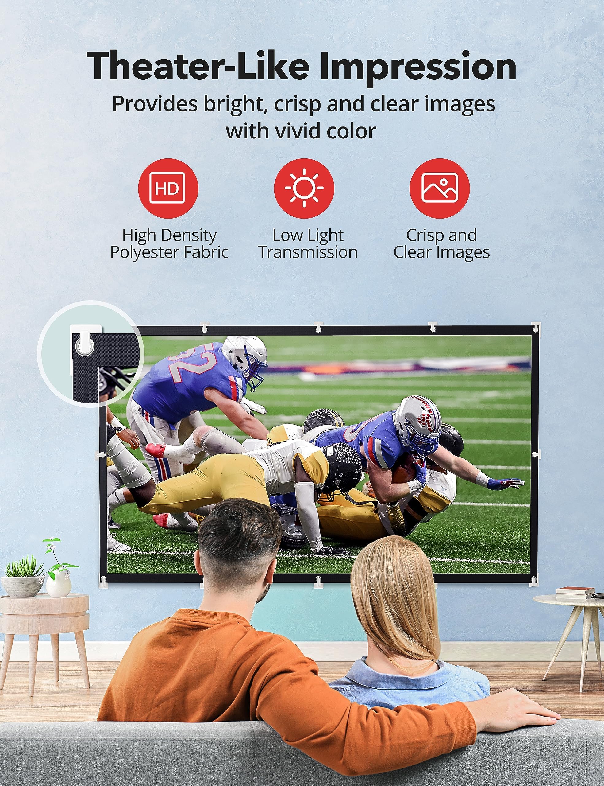 Projector Screen, HYZ 120 inch Portable Projector Screen Indoor Outdoor Projection Screen 16:9 4K HD Wrinkle-Free Foldable Movie Screen for Backyard, Double Sided Projection for Home Theater