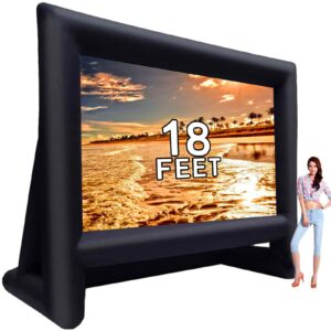 gyuem 18 feet inflatable outdoor projector movie screen - package with rope, blower, tent stakes - portable,great for outdoor and indoor party backyard pool watch movies