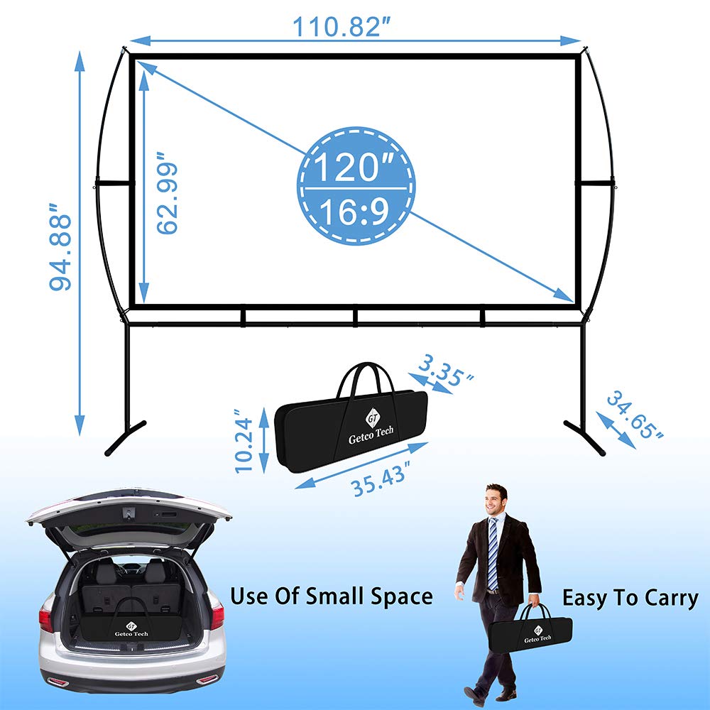 Projector Screen with Stand Foldable Portable Movie Screen 120 Inch（16：9）, HD 4K Double Sided Projection Screen Indoor Outdoor Projector Movies Screen for Home Theater