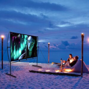 Projector Screen with Stand Foldable Portable Movie Screen 120 Inch（16：9）, HD 4K Double Sided Projection Screen Indoor Outdoor Projector Movies Screen for Home Theater