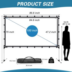 XHYCPY Projection Screen with Stand 100 inch Projector Screen Foldable Portable 16:9 4K HD Movie Screen with Carry Bag for Home Theater Outdoor Indoor Support Double Sided Projection