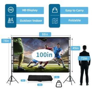 Projector Screen and Stand,Towond 100 inch Projection Screen Outdoor Indoor, Portable 16:9 4K HD Rear Front Movie Screen with Carry Bag Wrinkle-Free Design for Home Theater Backyard Cinema