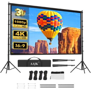 aajk 150in projector screen and stand,portable 16:9 4k hd indoor outdoor projection screen with wrinkle-free design, ideal for home theater and backyard cinema – includes carry bag