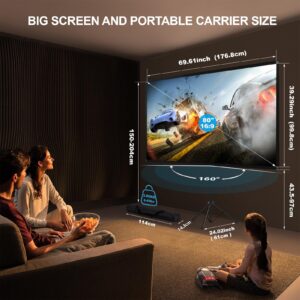 Portable Projector Screen with Stand, Outdoor Movie Screen, 80 Inch 16:9 Light-Weight, Mobile and Compact, Easy Setup and Carrying, Projection Screen with 1.2 Gain Glass Fiber, Idea for Home Cinema