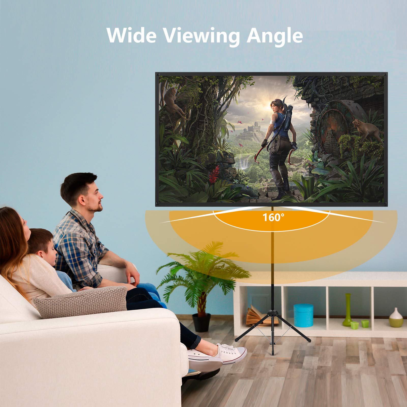 Portable Projector Screen with Stand, Outdoor Movie Screen, 80 Inch 16:9 Light-Weight, Mobile and Compact, Easy Setup and Carrying, Projection Screen with 1.2 Gain Glass Fiber, Idea for Home Cinema