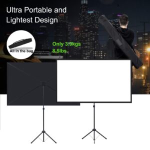 Portable Projector Screen with Stand, Outdoor Movie Screen, 80 Inch 16:9 Light-Weight, Mobile and Compact, Easy Setup and Carrying, Projection Screen with 1.2 Gain Glass Fiber, Idea for Home Cinema