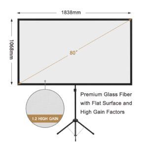 Portable Projector Screen with Stand, Outdoor Movie Screen, 80 Inch 16:9 Light-Weight, Mobile and Compact, Easy Setup and Carrying, Projection Screen with 1.2 Gain Glass Fiber, Idea for Home Cinema