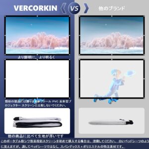 VERCORKIN Projection Screen 72 inch Portable Projector Screen 16:9/Foldable/Anti-Crease,Double Sided Projection Screen for Indoor Outdoor Movie with Enough Installation Accessories and Carrying Bag