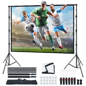 linco projector screen with stand, 150inch outdoor movie projector screen 4k hd 16: 9 wrinkle free design for backyard movie night (easy to clean, 1.1gain, 160° viewing angle & a carry bag)