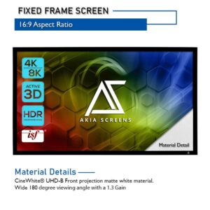 Akia Screens Fixed Frame Projector Screen 120 inch 16:9 8K 4K Ultra HD 3D Ready Wall Mount CINEWHITE UHD-B 120 Projection Screen for Indoor Movie Video Home Theater Cinema Office AK-FF120WH2