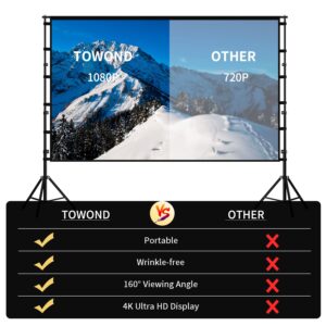 Projector Screen and Stand, Towond 120 inch Portable Projector Screen Outdoor Projector Screen 16:9 4K HD Rear Front Movie Screen with Carry Bag Wrinkle-Free Design for Home Theater Backyard Cinema