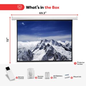 Pyle 72" Portable Motorized Matte White Projector Screen - Automatic Projection Display with Wall/Ceiling Mount, Remote and Case - for Home Movie Theater, Slide/Video Showing - PRJELMT76