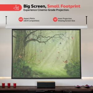 Pyle 72" Portable Motorized Matte White Projector Screen - Automatic Projection Display with Wall/Ceiling Mount, Remote and Case - for Home Movie Theater, Slide/Video Showing - PRJELMT76