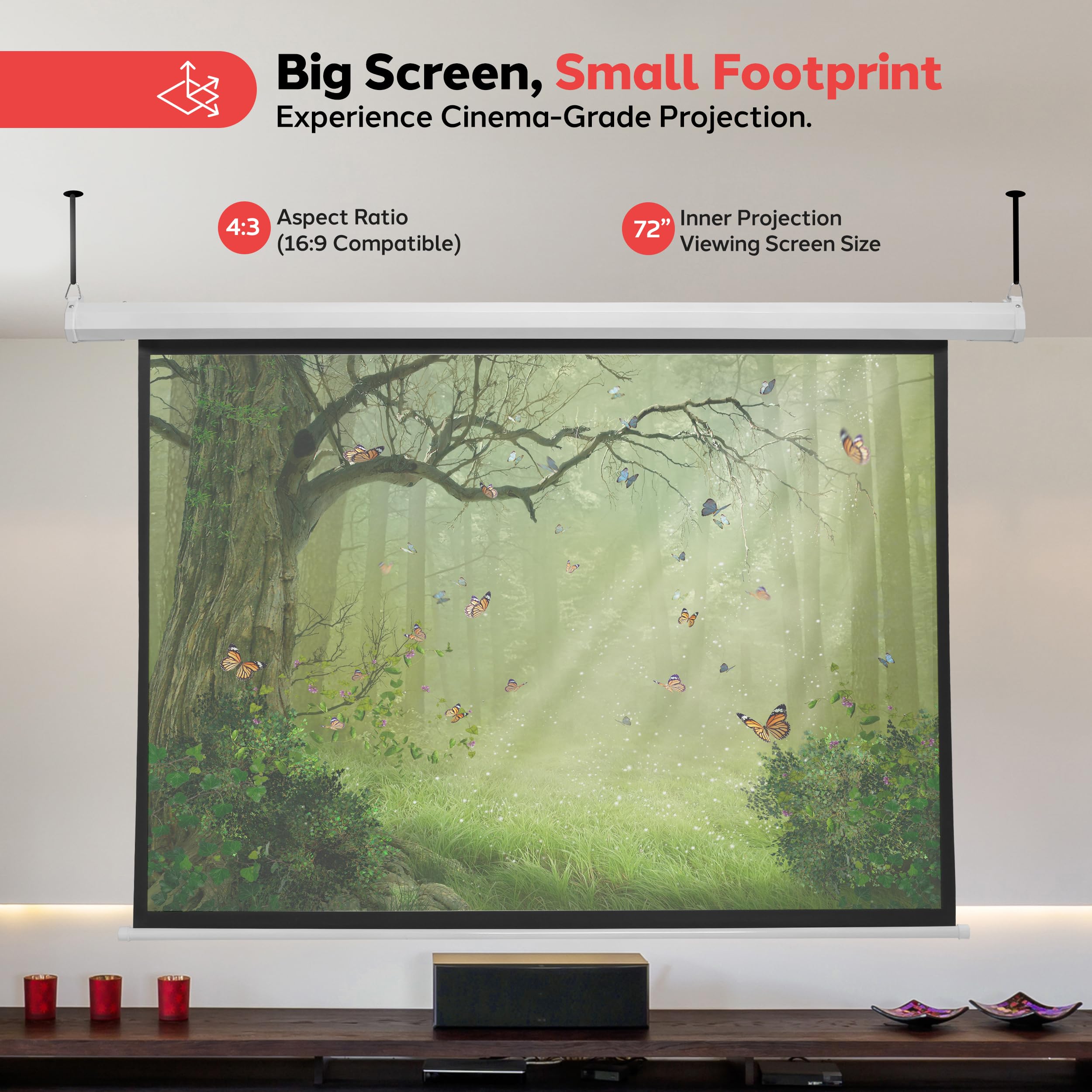 Pyle 72" Portable Motorized Matte White Projector Screen - Automatic Projection Display with Wall/Ceiling Mount, Remote and Case - for Home Movie Theater, Slide/Video Showing - PRJELMT76