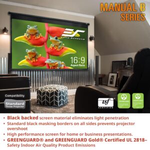 Elite Screens Manual B 110-INCH Manual Pull Down Projector Screen 4K 8K 3D Ultra HDR HD Ready Home Theater Movie Gaming Presentation Screen, M110H