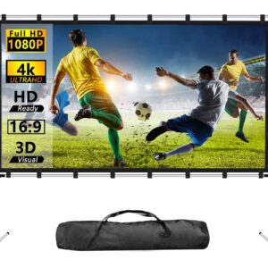 AZXRHWYGS Projector Screen with Stand 120 inch Outdoor Indoor Projector Screen 16:9 4K HD Portable Rear Front Projection Movie Screen with Carry Bag for Home Theater Backyard Movie Night