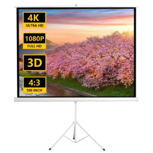 100" projector screen pull down, projector screen with stand, outdoor projection screen, 4:3 4k hd home theater projection screen portable, wrinkle-free