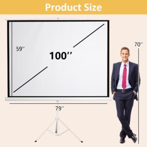 100" Projector Screen Pull Down, Projector Screen with Stand, Outdoor Projection Screen, 4:3 4K HD Home Theater Projection Screen Portable, Wrinkle-Free