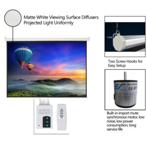 Projector Screen Viewing Area Motorized Projector Screen with Remote Control Matte White for Home Theater Camping and Recreational Events