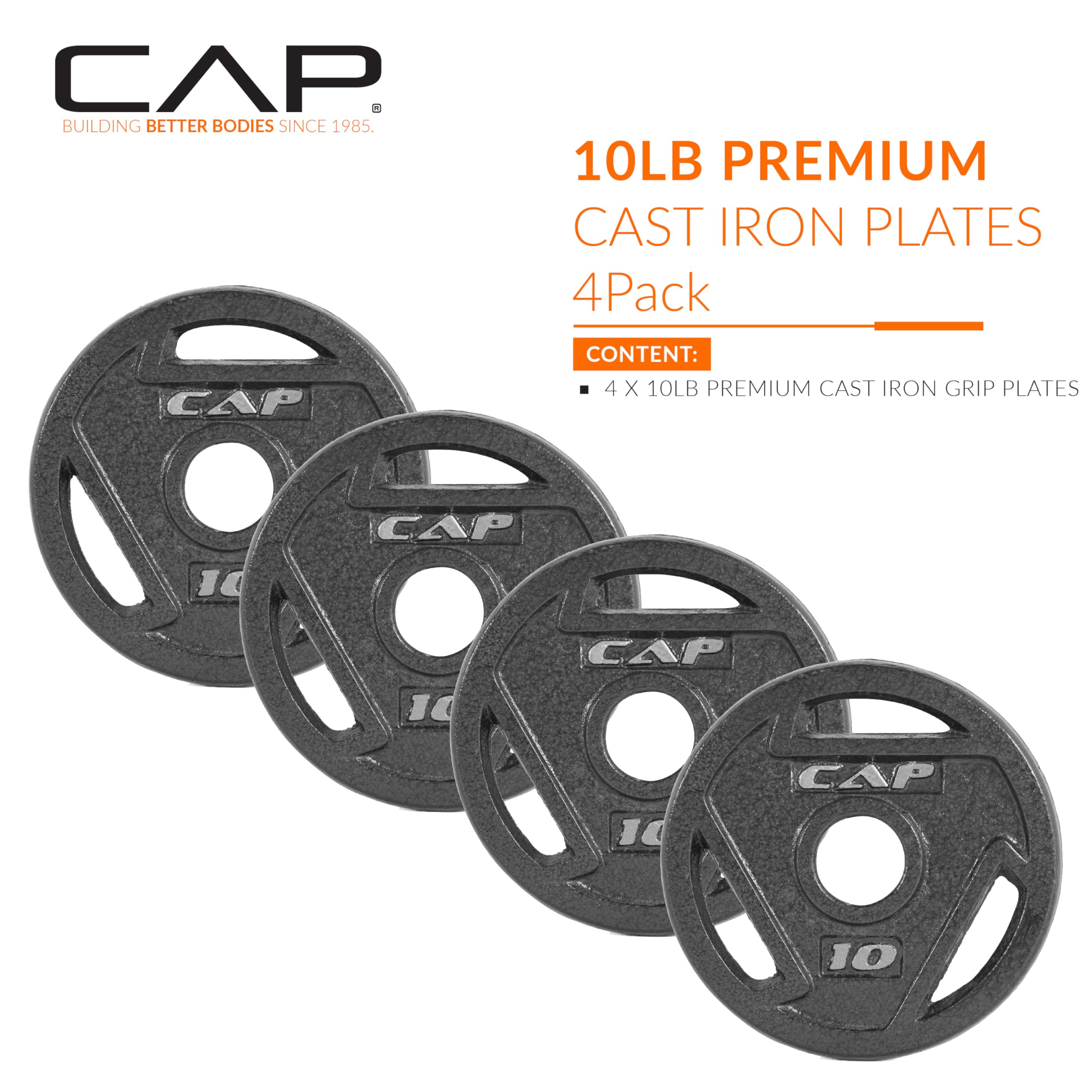 CAP Barbell 2-Inch Olympic Grip Weight Plate, 10 lb, Set of 4,Black