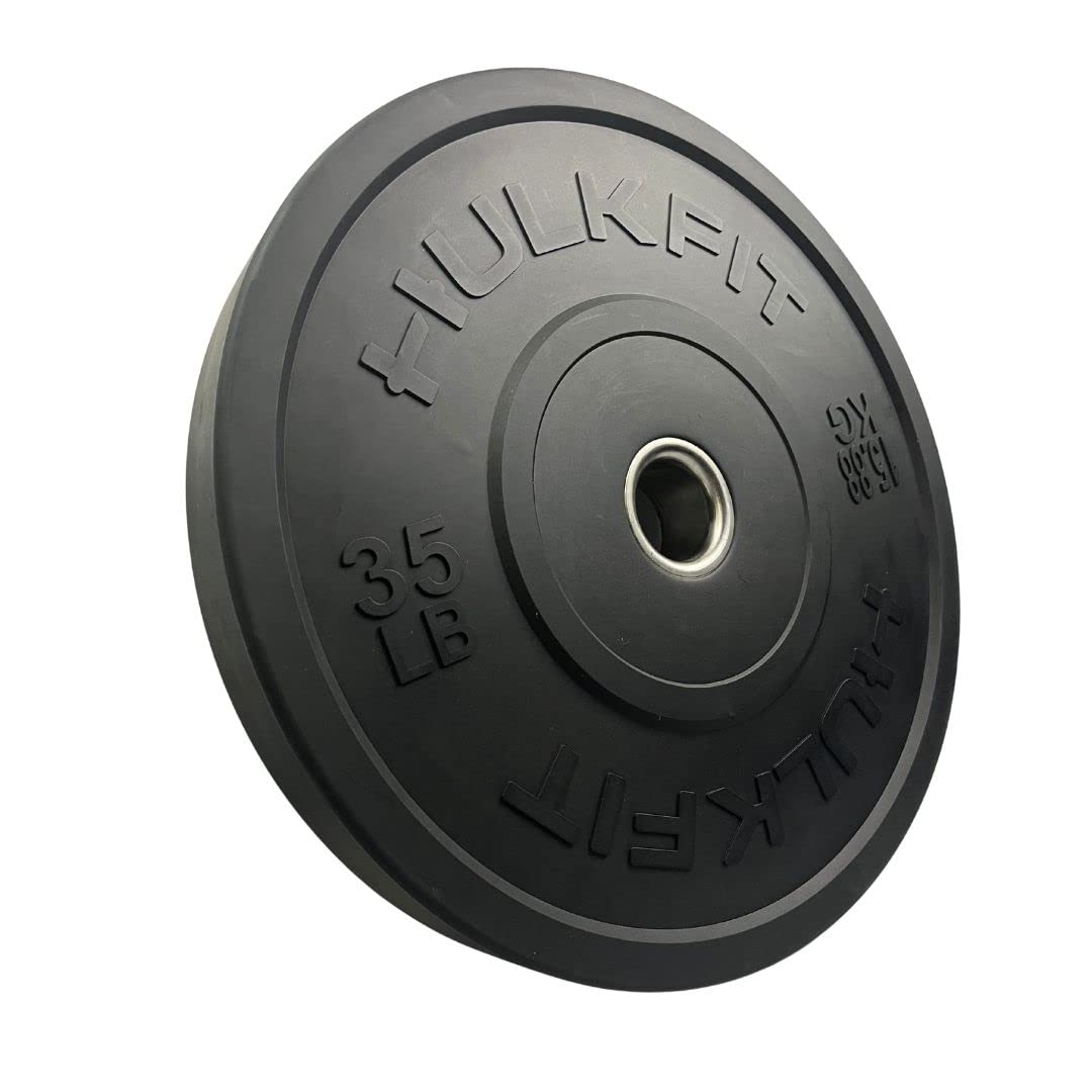 HulkFit Sport Series 2" Olympic Shock Absorbing Rubber Bumper Weight Plates for Barbells - Black 35 lb Single
