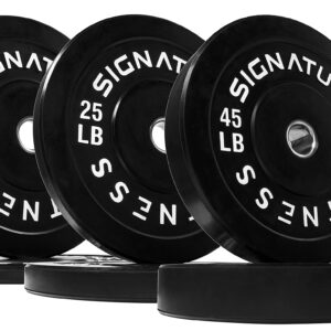 Signature Fitness 2" Olympic Bumper Plate Weight Plates with Steel Hub, 160LB Set (2X 10/25/45LB), Black