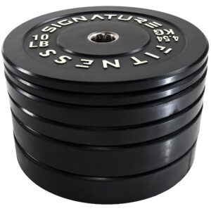 Signature Fitness 2" Olympic Bumper Plate Weight Plates with Steel Hub, 160LB Set (2X 10/25/45LB), Black