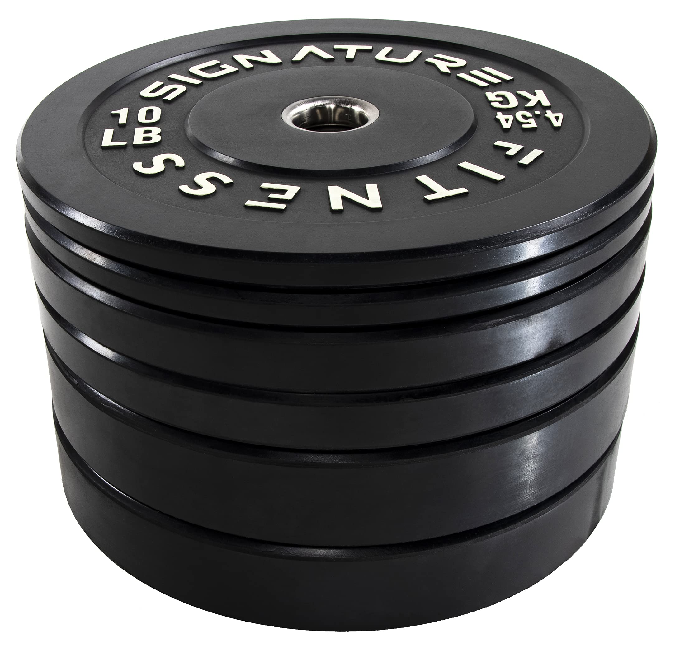 Signature Fitness 2" Olympic Bumper Plate Weight Plates with Steel Hub, 160LB Set (2X 10/25/45LB), Black