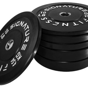 Signature Fitness 2" Olympic Bumper Plate Weight Plates with Steel Hub, 160LB Set (2X 10/25/45LB), Black