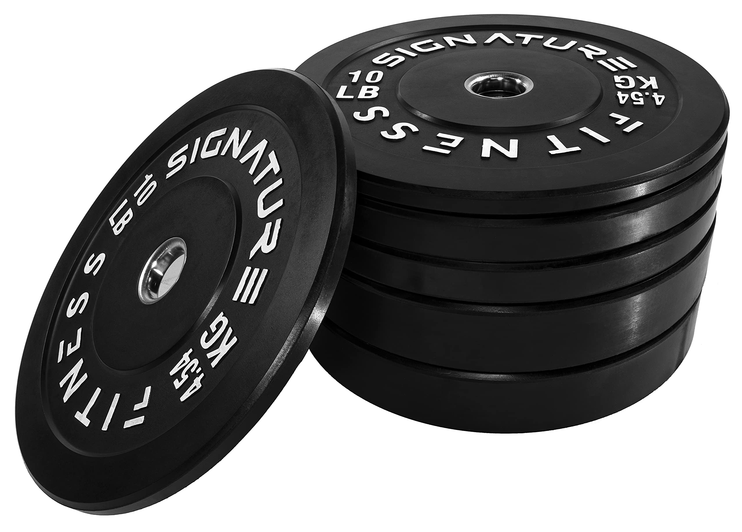 Signature Fitness 2" Olympic Bumper Plate Weight Plates with Steel Hub, 160LB Set (2X 10/25/45LB), Black