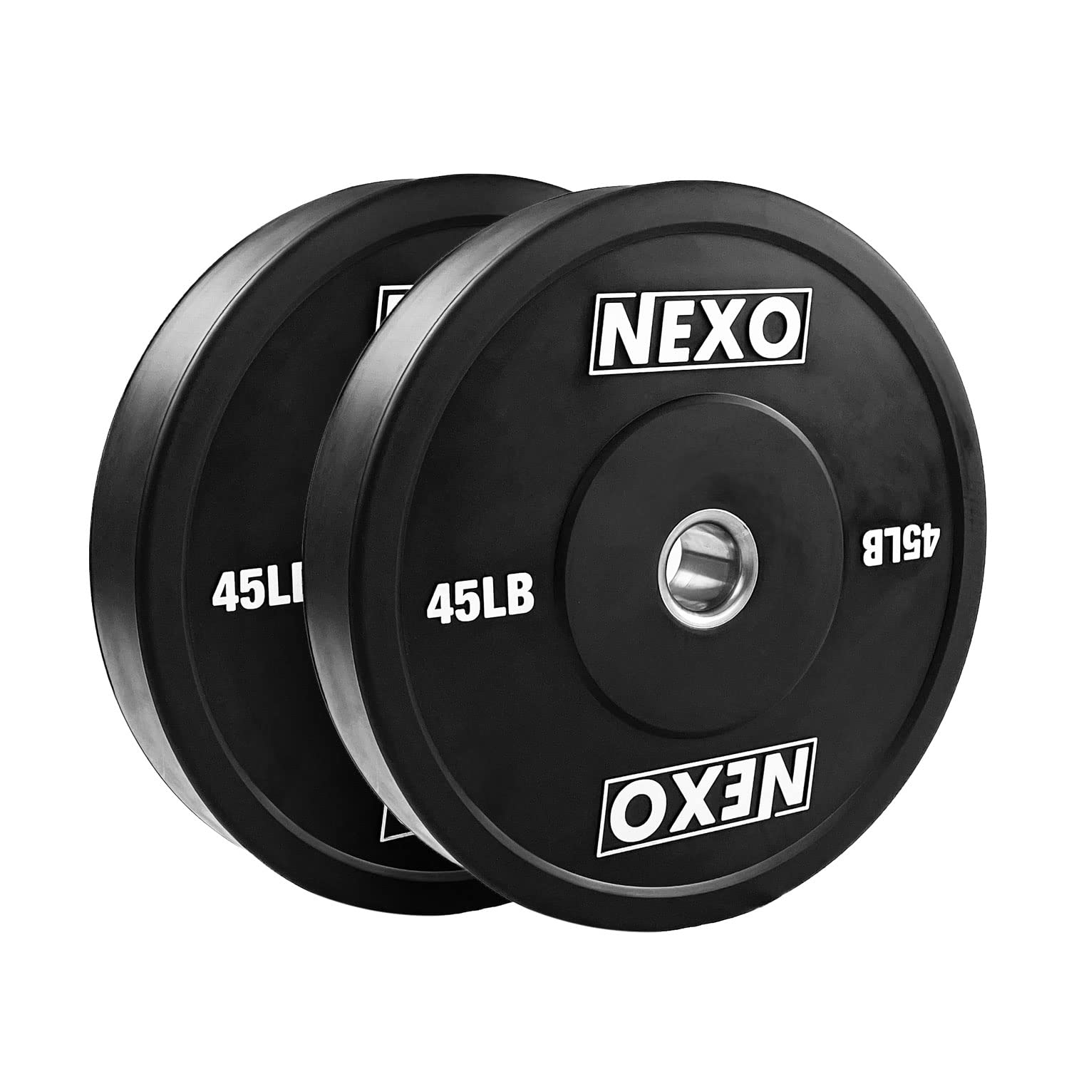 NEXO 45LB Rubber Olympic Bumper Plate Pair - Premium Matte Black Finish 2x 45LB Cross Training Weight Plates