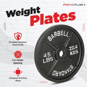 Cast Iron Olympic Weight Plates – Free Weights with 2-inch Hole & Anti-Rust Hammertone Finish - Ideal for Strength Training, Crossfit Equipment & Home Gym Set – Sold in Pairs - 2.5LB–45LB
