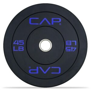 cap barbell budget olympic bumper plate with blue logo, black, 45 lb single