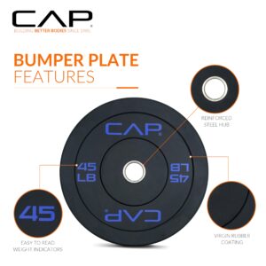 CAP Barbell Budget Olympic Bumper Plate with Blue Logo, Black, 45 lb Single