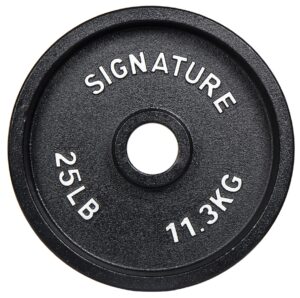 signature fitness deep dish 2-inch olympic cast iron weight plates with e-coating, black