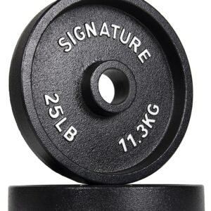 Signature Fitness Deep Dish 2-Inch Olympic Cast Iron Weight Plates with E-Coating, Black