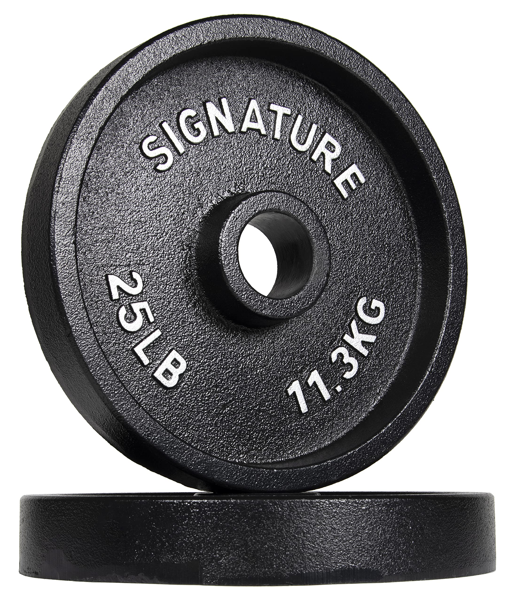 Signature Fitness Deep Dish 2-Inch Olympic Cast Iron Weight Plates with E-Coating, Black