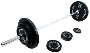 signature fitness cast iron olympic weight including 7ft olympic barbell, 300-pound set, multiple packages