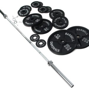 Signature Fitness Cast Iron Olympic Weight Including 7FT Olympic Barbell, 300-Pound Set, Multiple Packages