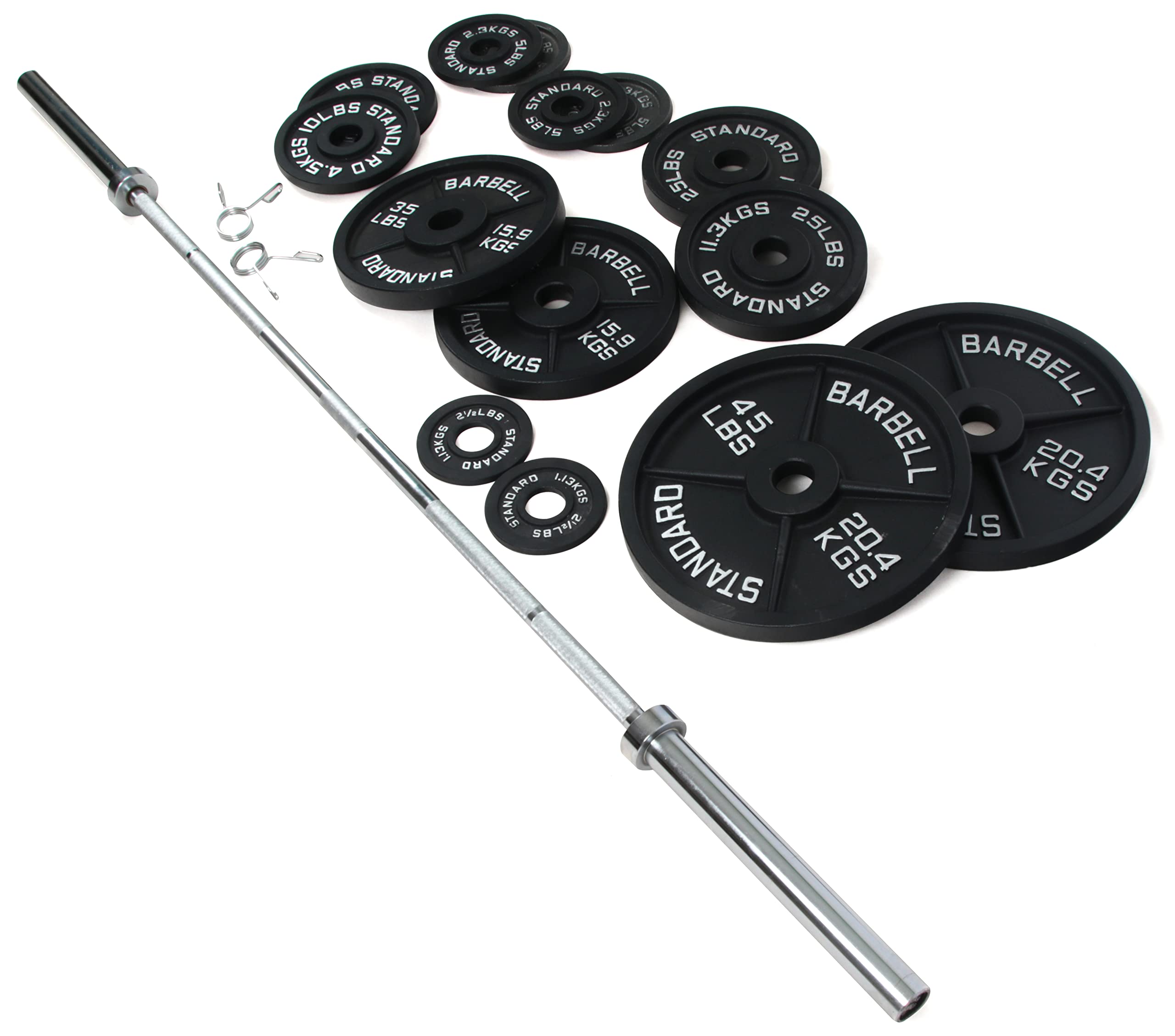 Signature Fitness Cast Iron Olympic Weight Including 7FT Olympic Barbell, 300-Pound Set, Multiple Packages