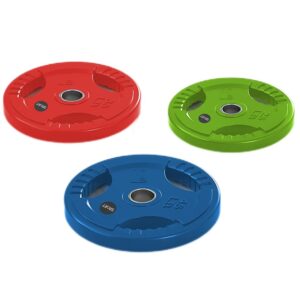 SPART Color Weight Plate 2-Inch Rubber Coated Olympic Grip Plate for Barbell,Solid Cast Iron Weight Plates in Pairs or Single for Strength Training,Weightlifting,Crossfit,Home Gym, 5LB, Pair