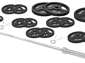 Signature Fitness Cast Iron Olympic 2-Inch Weight Plates Including 7FT Olympic Barbell, 325-Pound Set (280 Pounds Plates + 45 Pounds Barbell), Multiple Packages, Style #7