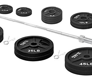 Signature Fitness Cast Iron Olympic 2-Inch Weight Plates Including 7FT Olympic Barbell, 325-Pound Set (280 Pounds Plates + 45 Pounds Barbell), Multiple Packages, Style #7