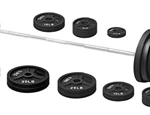 Signature Fitness Cast Iron Olympic 2-Inch Weight Plates Including 7FT Olympic Barbell, 325-Pound Set (280 Pounds Plates + 45 Pounds Barbell), Multiple Packages, Style #7