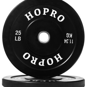 BalanceFrom HoPro Olympic Bumper Plate Weight Plate with Steel Hub, Pairs or Sets, Black